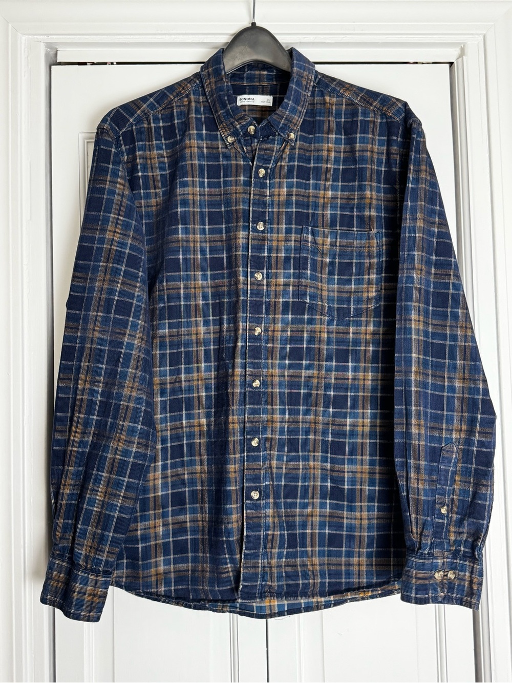 Sonoma Navy & Brown Plaid Button-Down Corduroy Shirt